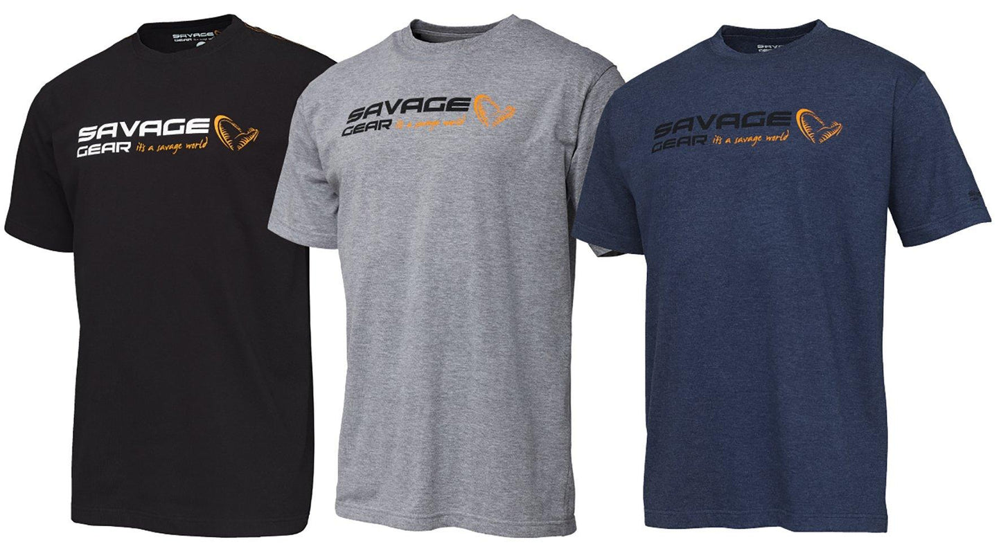 Camiseta Savage Gear con el logotipo de la firma, talla M, color gris jaspeado