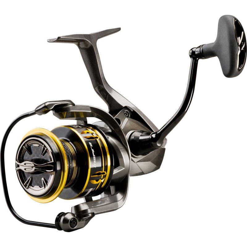 OKUMA Inspira Spin C2000A fishing reel with sleek black and gold design, lightweight frame, and ergonomic handle for precision angling.