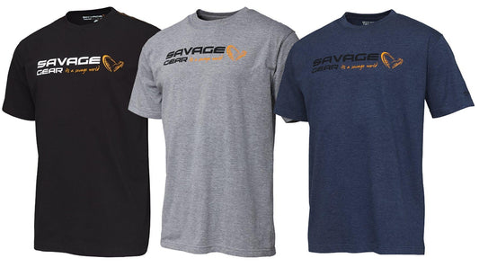 Camiseta Savage Gear con el logotipo de la firma, talla M, color gris jaspeado