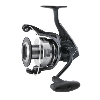 OKUMA Altera Spin 55 fishing reel with sleek black and silver design, ergonomic handle, and durable construction for freshwater and saltwater use.